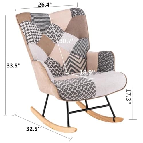 Patchwork Rocking Chair for Bedroom, Living Room, and Nursery