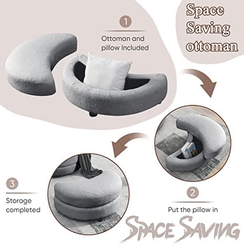 Modern Swivel Accent Chair with Ottoman for Bedroom or Living Room in Grey