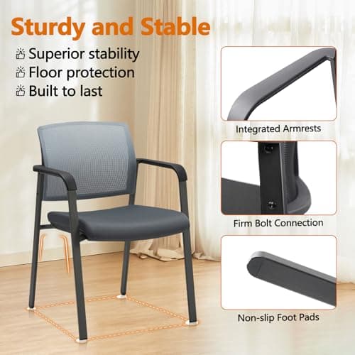 CLATINA Grey Mesh Back Stacking Arm Chairs with Fabric Seat and Ergonomic Lumbar Support