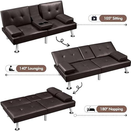 Yaheetech Adjustable Sleeper Sofa, Modern Faux Leather, 772lb Capacity