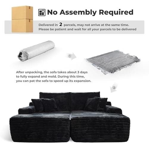 Ovio 81 Oversized Chaise Lounge with Plush Sofa Bed, No Assembly, Modern Fluffy Sleeper for Living Room or Bedroom, Black