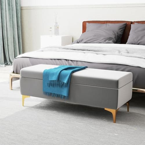 DAGONHIL Gray Velvet Storage Ottoman for Living Room and Bedroom