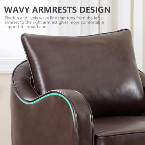 Simore Dark Brown Faux Leather Swivel Accent Chair