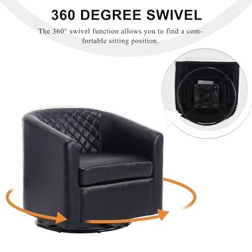 Black Swivel Leather Round Armchair for Living Room & Bedroom