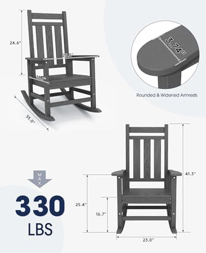 KINGYES Heavy Duty All-Weather Outdoor Rocking Chair, Gray