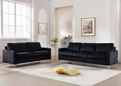 Velvet Sofa Couch Set - Mid Century Modern Furniture Pieces for Living Room