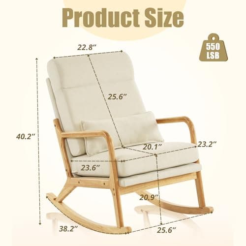 Karl Home Beige Removable Glider Rocking Chair Mid-Century High Backrest