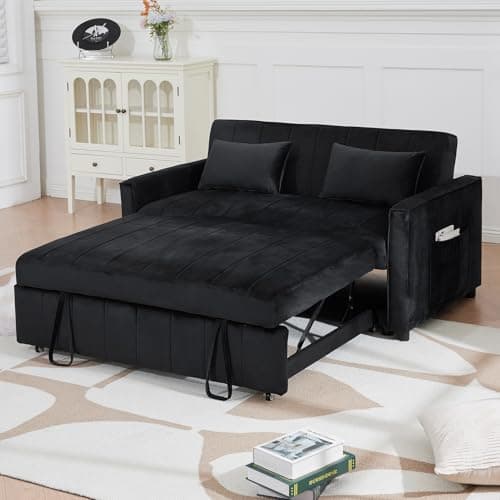 Modern 55.51 Convertible Velvet Sofa Bed with Adjustable Backrest and Storage – Grey