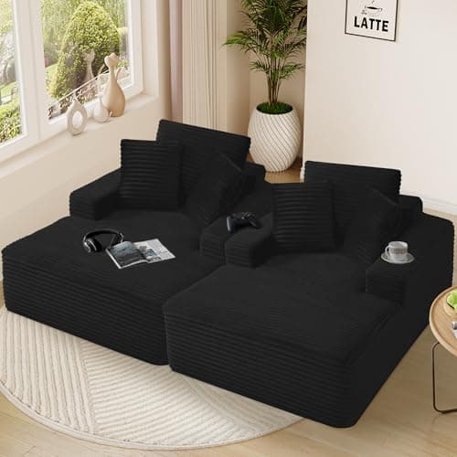 Oversized Green Faux Fur Chaise Lounge Chair with Thick Backrest & 3 Pillows