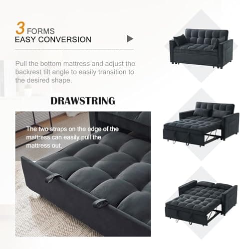 Black 3-in-1 Adjustables Backrest Sleeper Sofa Bed with Pull-Out Couch