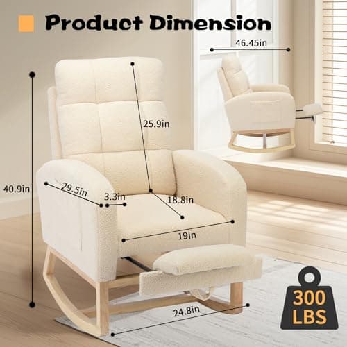 Teddy Fabric Rocking Chair with Adjustable Footrest (Beige)
