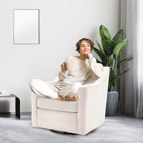 COLAMY Beige 360° Swivel Accent Chair with Track Arms