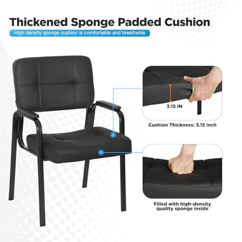 FDW Black Reception Chair with PU Leather Armrest for Home Office