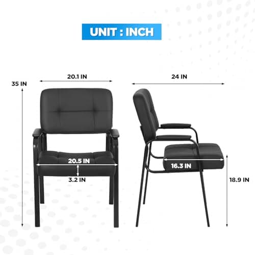 FDW Black Reception Chair with PU Leather Armrest for Home Office