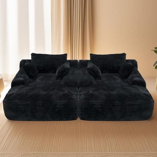 Oversized Boneless Chaise Lounge with 3 Pillows, 67" White Compression Sofa, Cloud Plush Couch