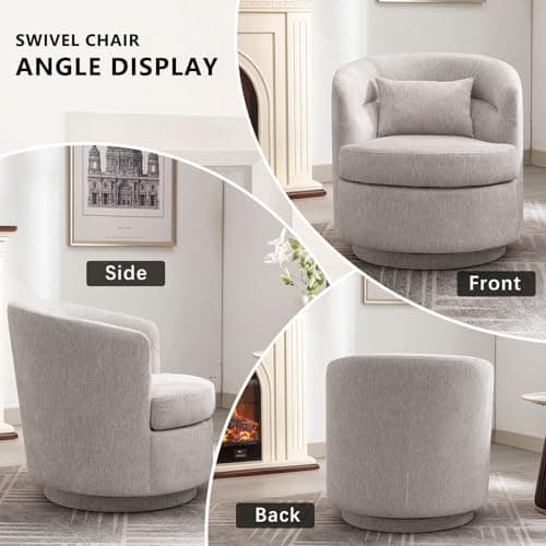 Modern Swivel Barrel Chair with Pillow for Living Room or Bedroom - Grey