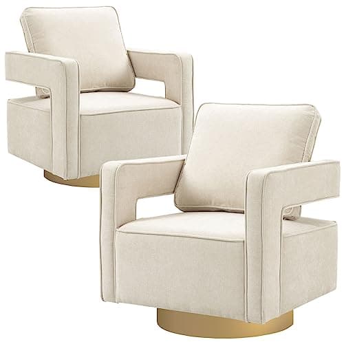 ODUWA Modern Round Boucle Swivel Chair Set of 2, Black Base, Living Room Nursery Comfortable