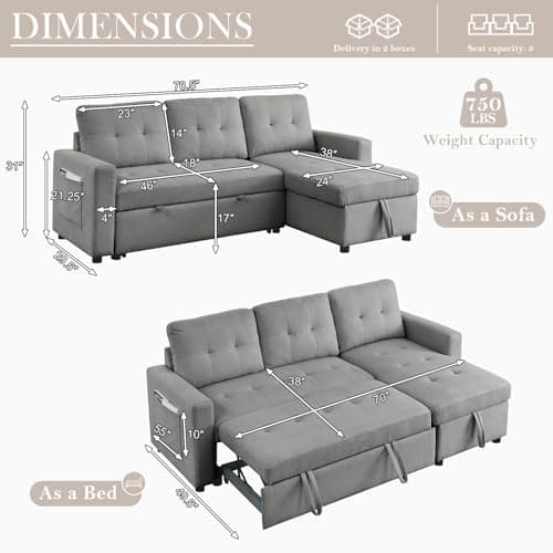 L-Shaped Convertible Sleeper Sofa Couch with Storage for Small Space Apartment
