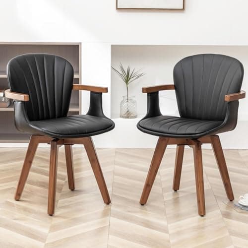 LUNLING Mid Century Modern White Faux Leather Swivel Dining Chair Set