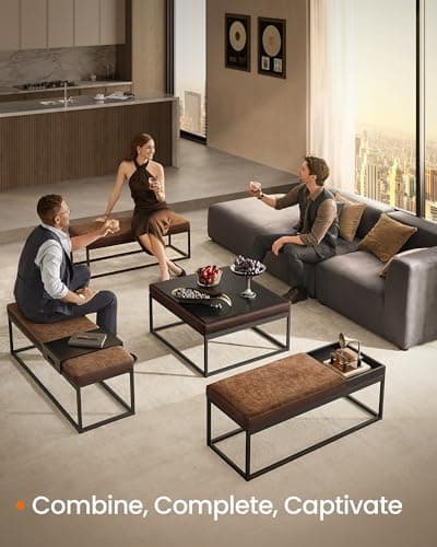 SONGMICS HOME LUIZ Collection - Reversible Ottoman Bench, Walnut Brown, Max 660 lb Load