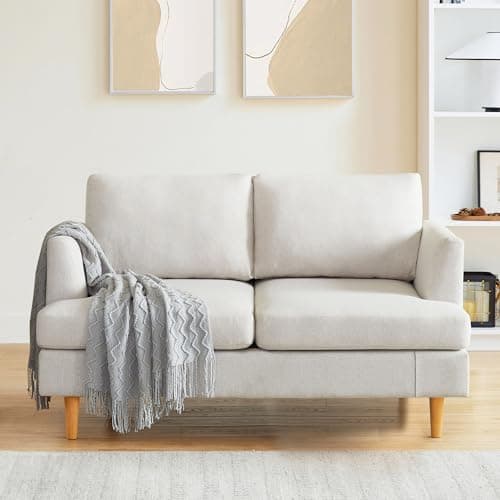 Beige Mid Century Love Seat Couch for Small Spaces