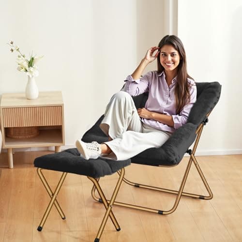 Black X-Large Soft Faux Fur Lounge Chair for Living & Bedroom