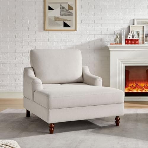 Beige White Adjustable Backrest Chaise Lounge Chair with Armrests