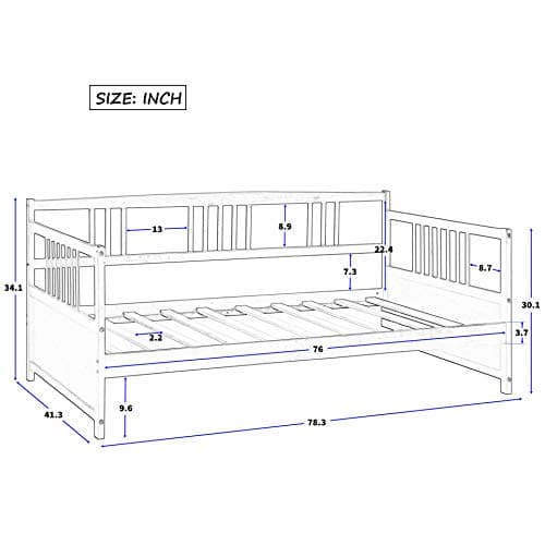 Merax Dark Espresso Twin Daybed with Rails and Wooden Slats