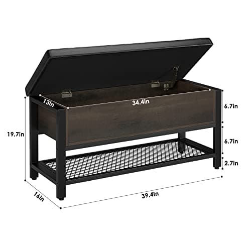 Dark Brown HOSTACK Entryway Shoe Bench with Flip-Open Storage