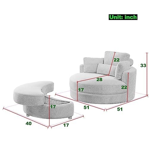 Triple Tree Modern Swivel Lounge Chair with Half Moon Storage, Linen Fabric, White