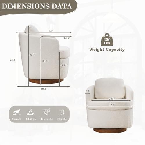 JEEOHEY 30 Ivory Swivel Barrel Chair - Modern Boucle Accent Chair for Nursery, Living Room, Bedroom, Club