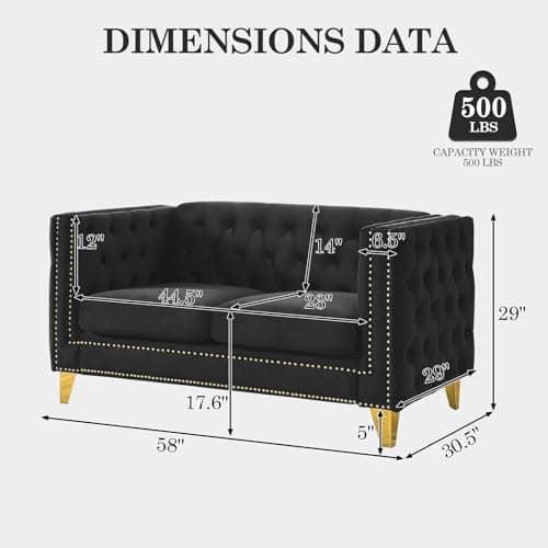 Modern Velvet Chesterfield Sofa with Button Nailhead - Black