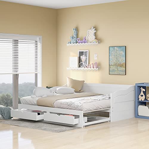 Upholstered Daybed with 2 Drawers and Diamond-Tufted Backrest, Gray