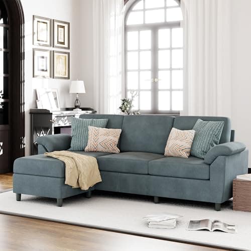Vongrasig 79" L Shaped Gray Sectional Sofa with Removable Pillows Linen Fabric