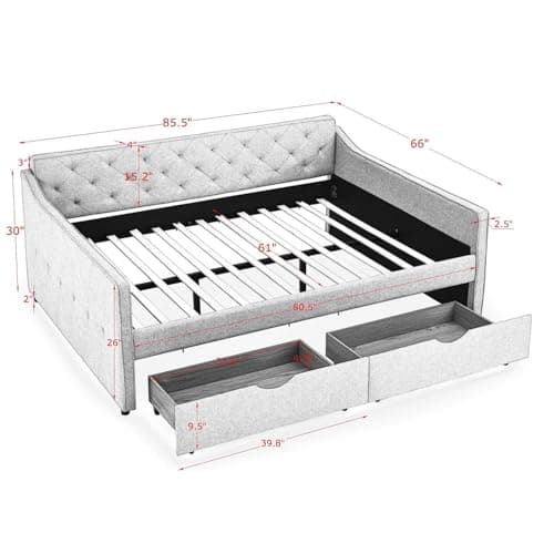 Modern Queen Size Upholstered Daybed with Storage Drawers