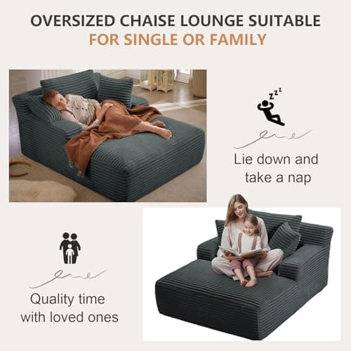 Dark Grey 49.2" Oversized Chaise Lounge Chair with Pillows