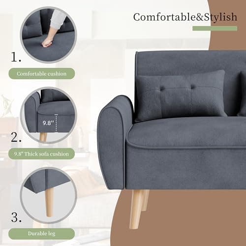 Vongrasig Dark Gray Mid Century Linen 47" Love Seat Sofa