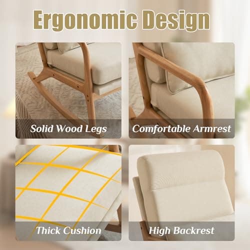 Karl Home Beige Removable Glider Rocking Chair Mid-Century High Backrest