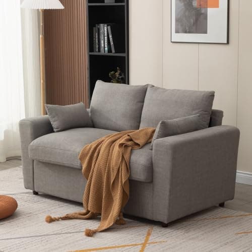 Panana Modern 2 Seater Love Seat Sofa with Storage, Light Gray Linen