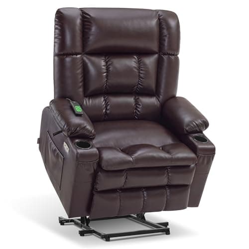 MCombo Large Dual Motor Power Recliner Sofa with Massage & Heat (Dark Brown, Large-Wide)