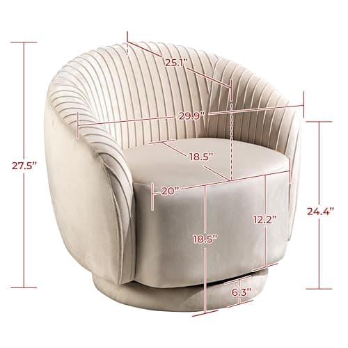 Elegant Ivory Barrel Swivel Chair with Velvet Upholstery and Smooth 360° Rotation