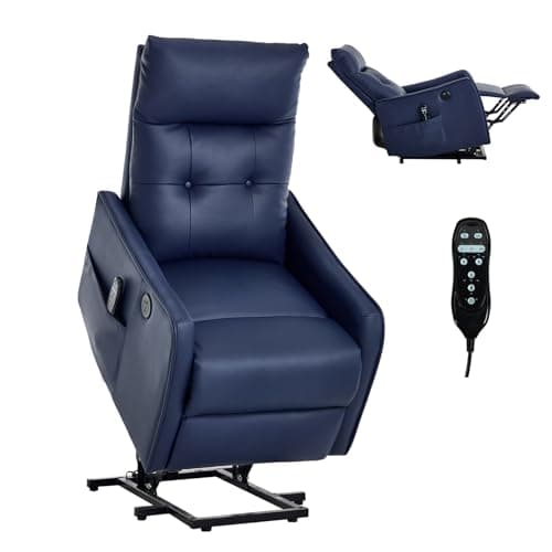 Power Lift Recliner Chair with Heat and Massage for Elderly, Electric Recliner Chairs with Standing Assistance, 2 Cup Holders, 4 Pockets, USB Charge Port, Breathable Leather Brown