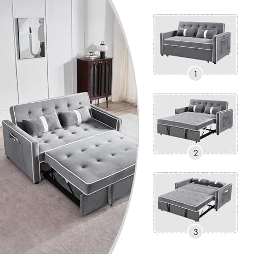 3-in-1 Pull-Out Sofa Bed with Adjustable Backrest - Grey