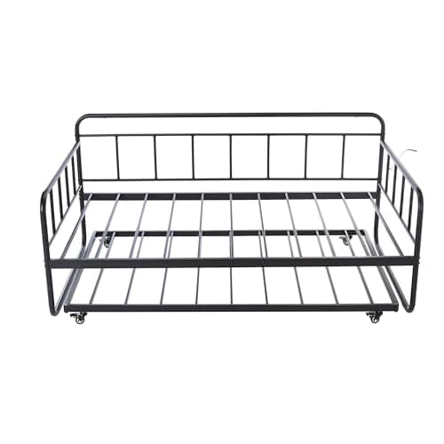 Amazon Basics Twin Daybed Trundle Bed Frame, Black, Easy Assembly, 77.3 x 40 x 35.4 in