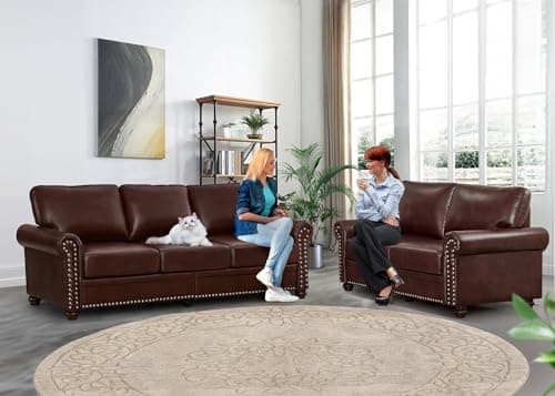 Modern faux leather sofa set with storage, deep seat - Burgundy