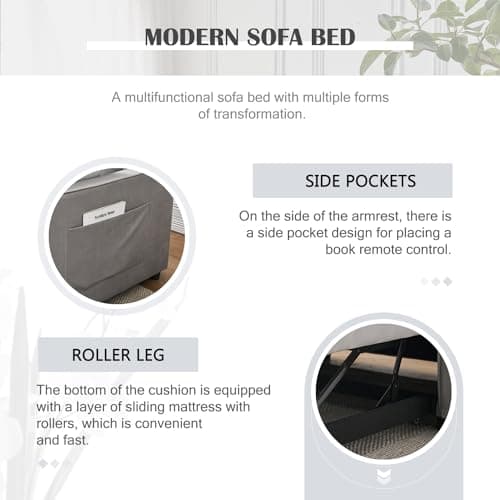 3-in-1 Grey Sleeper Sofa Bed with Adjustable Backrest