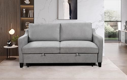 69" Queen Size Grey Convertible Sofa Bed with Adjustable Backrest