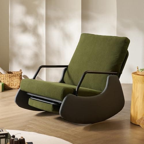 Green/Brown Corduroy Glider Rocking Chair with Adjustable Backrest & Footrest