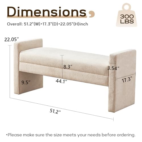 Khaki Upholstered Solid Wood Bench for Bed & Living Room