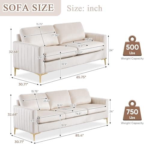Velvet Sofa Couch Set - 2 Pieces